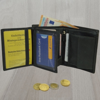 Hochwertige Geldbörse Geldbeutel Portemonnaie Büffel Leder Adler geprägt RFID Schutz Grau